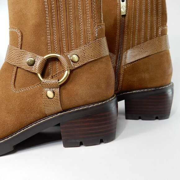 Donald Pliner Mai Moto Boots Size 8 Brown Suede Leather Saddle Harness NEW - Picture 10 of 14